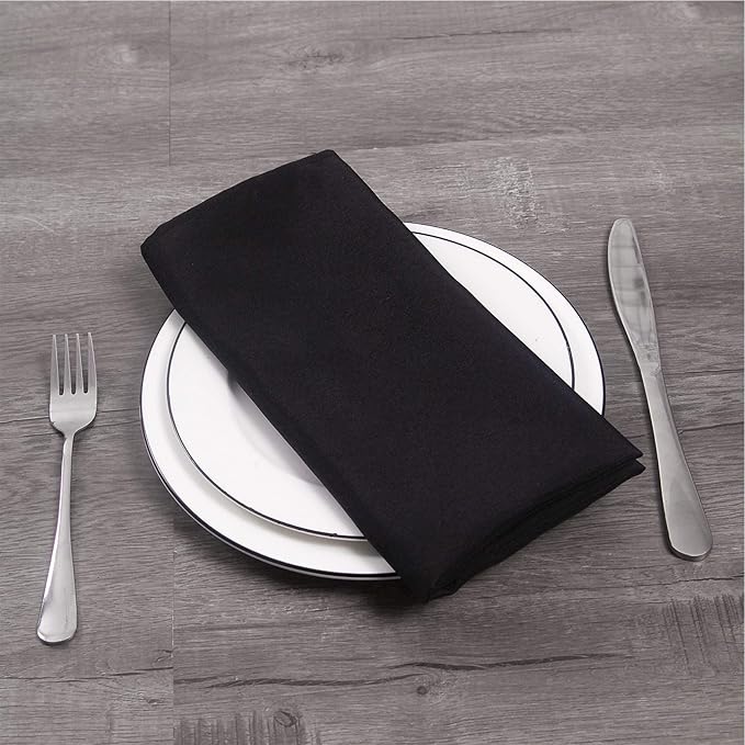 50pcs Polyester Cloth Napkins - 17 x 17 inch Black Dinner Washable Napkins with Hemmed Edges for Restaurant/Wedding/Hotel(50,Black)