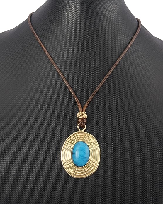 GelConnie Boho Necklaces for Women Vintage Silver Circles Long Pendant Necklace Cowgirl Sweater Necklace Adjustable Leather Choker Necklace for Women