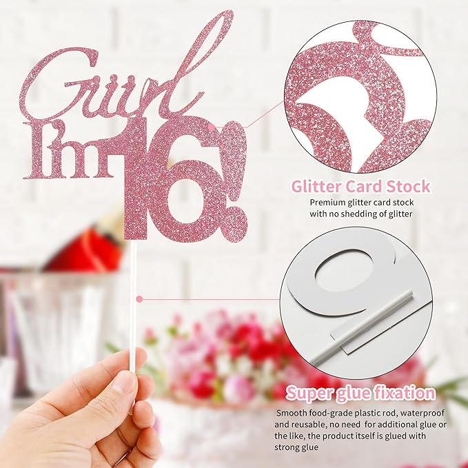 Giiirl I'm 15 Cake Topper - Pink Glitter Sweet 15 Birthday Decorations for Girls, Funny 15th Party Supplies for Teens, Girly I'm 15 Cake Decor (Giiirl I’m 15！, 15th)