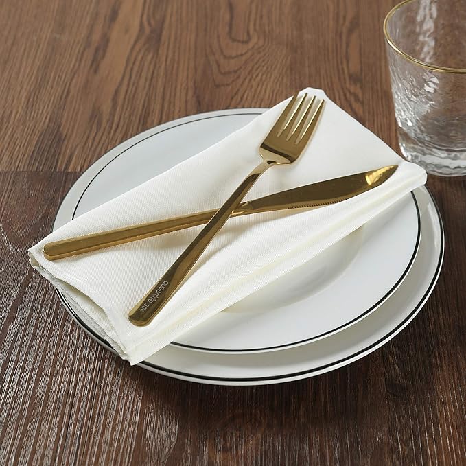 Cloth Napkins 20x20 inch Washable Polyester Dinner Napkins Soft Table Napkins for Wedding Party Dining Banquet(Ivory,50PCS)