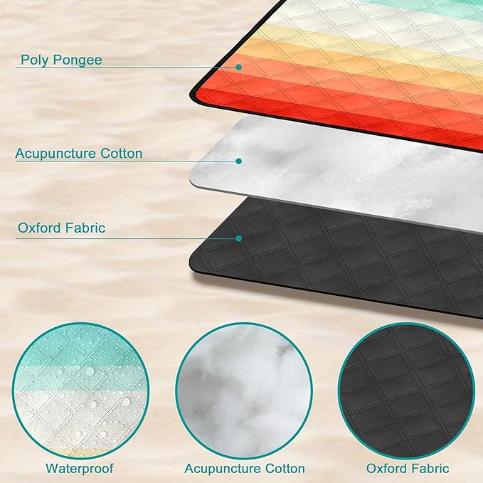 Waterproof Picnic Blankets,79''x79'' Extra Large Foldable Sandproof Beach Blanket,Portable 3-Layer Polyester Outdoor Picnic Blanket for Grass Lawn,Beach,Family Camping,Park,Travel-Rainbow Stripe