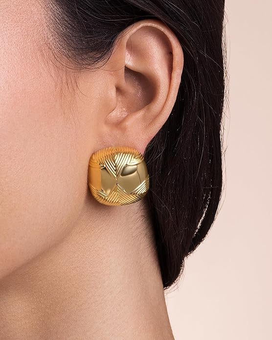 SNGIA18K Gold Plated Dangle Textured Ribbed Irregular Large Leaf Statement Earrings for Women by SNGIA, Handmade Dramatic Geometric Trendy Summer Drop Leaf Flower Jewelry Gifts, Bold Beachy Vintage Plant Fashion Drop Accessories, Vintage Nickle Free Fl...