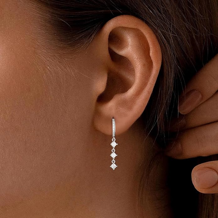 Dangle Earrings For Women Trendy 14K Gold Plated Drop Silver Long Dangling Dainty CZ Simple Hanging Jewelry
