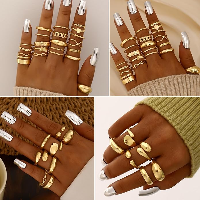 FANDY 137 Pieces Gold Jewelry Set for Women, 12 Necklace, 14 Bracelet, 21 Earrings, 24 Knuckle Rings, 66 Hair Accessory Gold Plated Jewelry Set for Women Gift