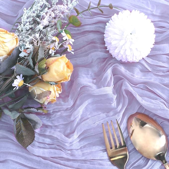 12 Pack Lavender Purple Cheesecloth Table Runner 10FT Boho Gauze Fabric Purple Table Runner 35 x 120 Inch Rustic Sheer for Home Wedding Decor Baby Shower Party Decoration