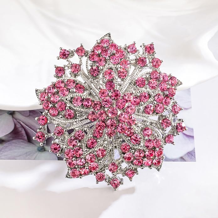 Womens Flower-shape Statement Brooch Pin Crystal Brooch for Women