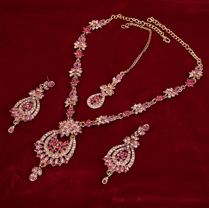 Touchstone Indian jewelry sets for women maang tikka wedding guest gold necklace bollywood jewellery set pageant elegant prom bride accessories western crystal chunky rhinestone necklaces