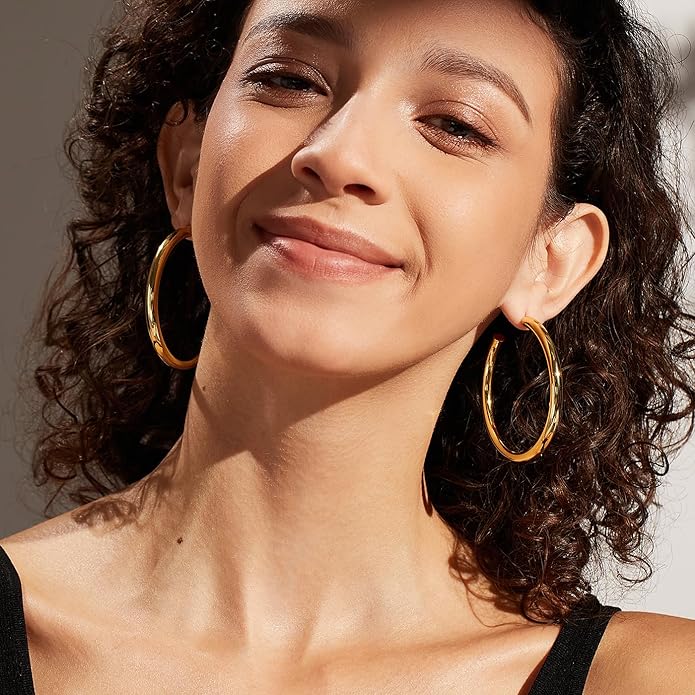 Gold Earrings for Women Girls,14K Gold Plated Hoop Earrings with 925 Sterling Silver Post Cubic Zirconia Stud Earring Huggie Hoops Earrings