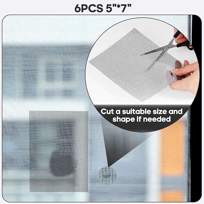 5" x 7" Black/Grey Screen Repair Kit, 6 PCS Window Screen Patch Repair Tape for Mesh Window Door, Strong Adhesive Fiberglass Mesh Pacth Tape