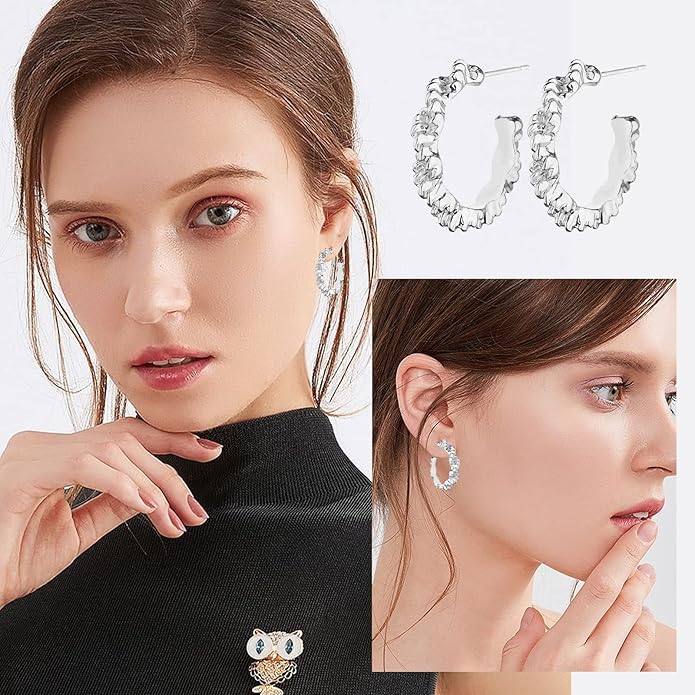 Wgoud Chunky Hoop Earrings Set 14K Gold Plated Hoop Earrings for Women Hypoallergenic, Thick Twisted Huggie Hoops Earring Set
