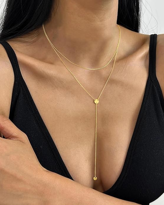 Yoosteel Long 14K-Gold-Plated Necklace for Women - Valentines Gifts Dainty Y-Shaped Necklaces Lariat Drop Chain Simple Jewelry Trendy Gift for Women