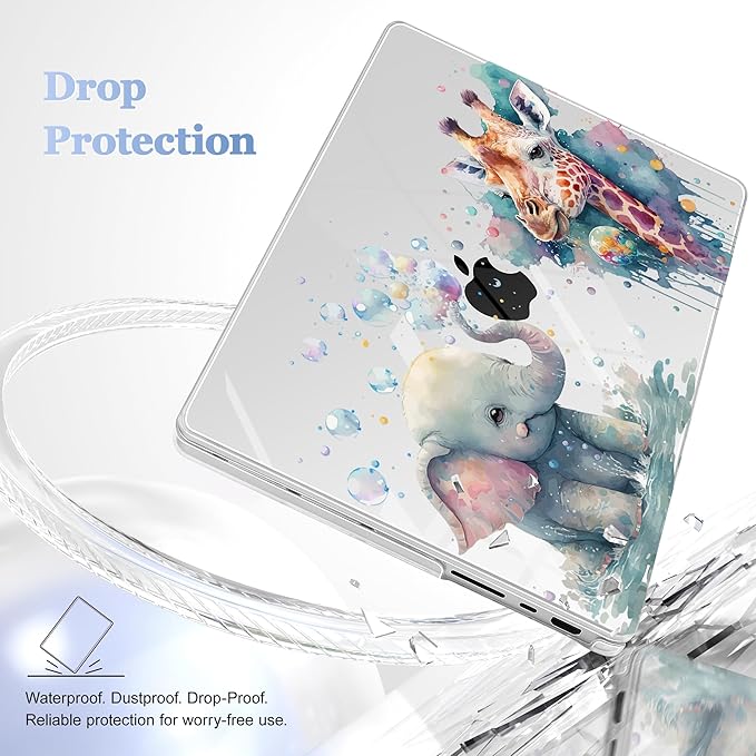 for MacBook Pro 16 inch Case 2021 2022 2023 2024 Release A3186 A3403 M4 A2991 M3 A2780 M2 A2485 M1 Pro/Max, Hard Shell Case with Screen Protector & Keyboard Cover, Elephant & Giraffe