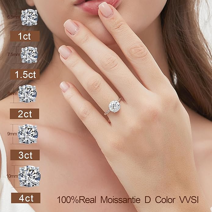 Moissanite Engagement Rings for Women,Promise Rings 925 Sterling Silver with 18K Yellow/White Gold Plated,D Color VVS1 Wedding Band Moissanite Ring 0.5/1/1.5/2/3/4CT
