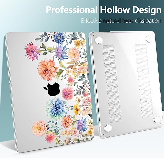 TWOLSKOO Compatible with M4 MacBook Air 15 inch Case 2025-2023 Released Model M4 A3241 M3 A3114 M2 A2941, Plastic Hard Shell & Screen Protector & Keyboard Cover & Trackpad Film, Beautiful Flowers