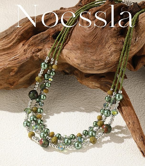 Noessla Beaded Statement Necklaces for Women Layered Chunky Bead Necklace Fashion Costume Jewelry Gifts for Mom