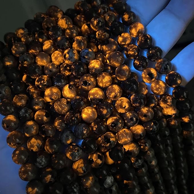 70PCS 10MM Flame Yooperlite Stone Beads Loose Beads for Jewelry Making DIY Bracelets Show Flame Color Under The Irradiation of UV Lamps 2 Strands