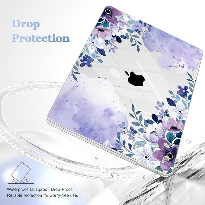 May Chen Compatible with MacBook Pro 13 inch Case 2022 2021 2020 Release Models A2338 M2 M1 A2251 A2289, Plastic Hard Shell Case for MacBook Pro 13 Inch with Touch Bar, Watercolor Purple Floral