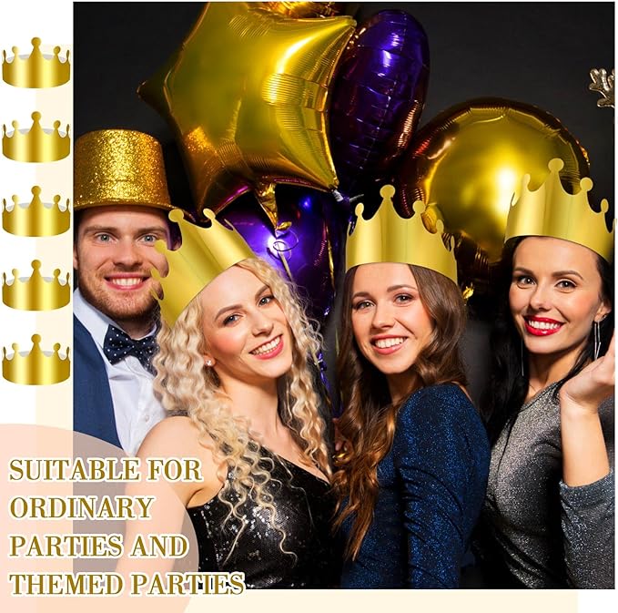 Crtiin 100 Pcs Gold Paper Crowns Birthday Party Bulk for Adults Classroom Students Hat Supplies Favors (Elegant Style)