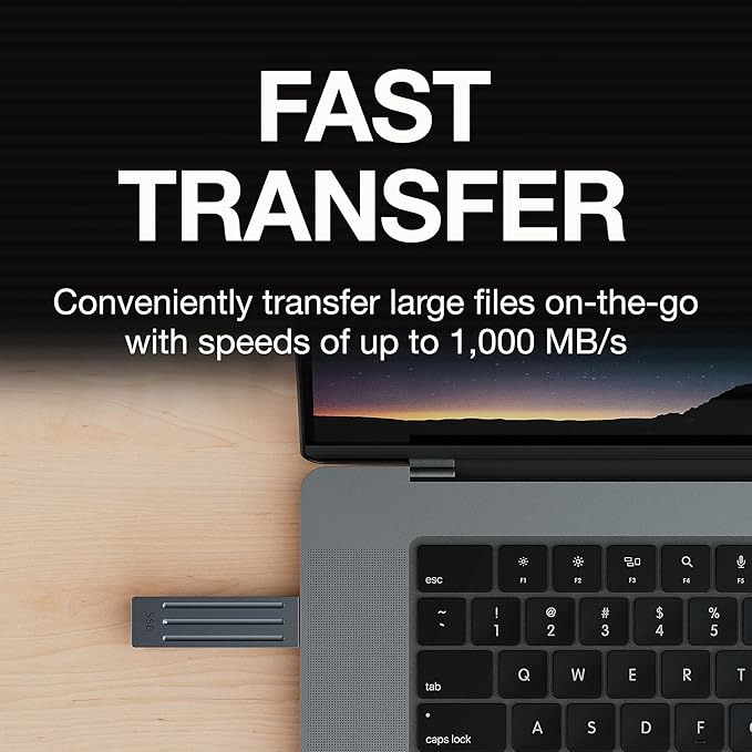 Seagate Ultra Compact 1TB, Portable SSD, 1000MB/s, USB-C, USB 3.2 Gen2, IP54 Water Dust and 3m Drop Resistant, Windows/Mac/iPhone/iPad/Android Phone/Tablet/PS4/PS5/Xbox Compatibility (STMX1000400)