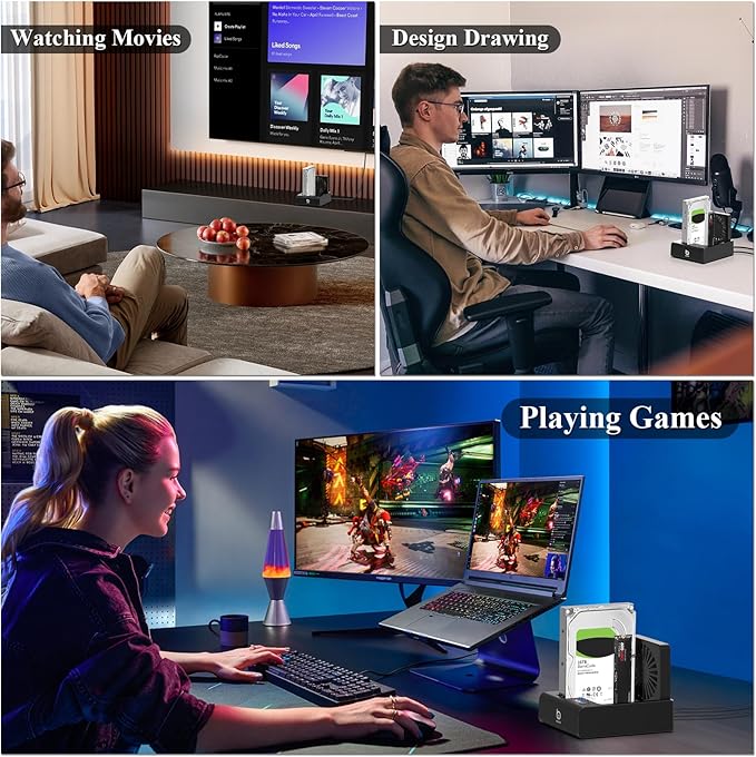 M.2 NVMe & SATA HDD Docking Station,10Gbps USB3.2 Gen2 SSD Cloner for M.2 NVMe SSD + SATA 2.5”/3.5” HDD Converter, Offline Cloning, Tool-Free, Cooling Fan