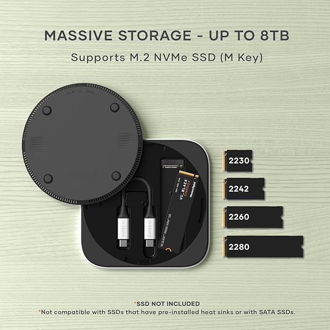 Satechi USB4 NVMe SSD Enclosure for Mac mini M4, M.2 NVMe SSD Enclosure with up to 40Gbps, up to 8TB, for Sizes 2280/2260/2242/2230mm – Compatible with Thunderbolt 5/4, USB4 (SSD Not Included)