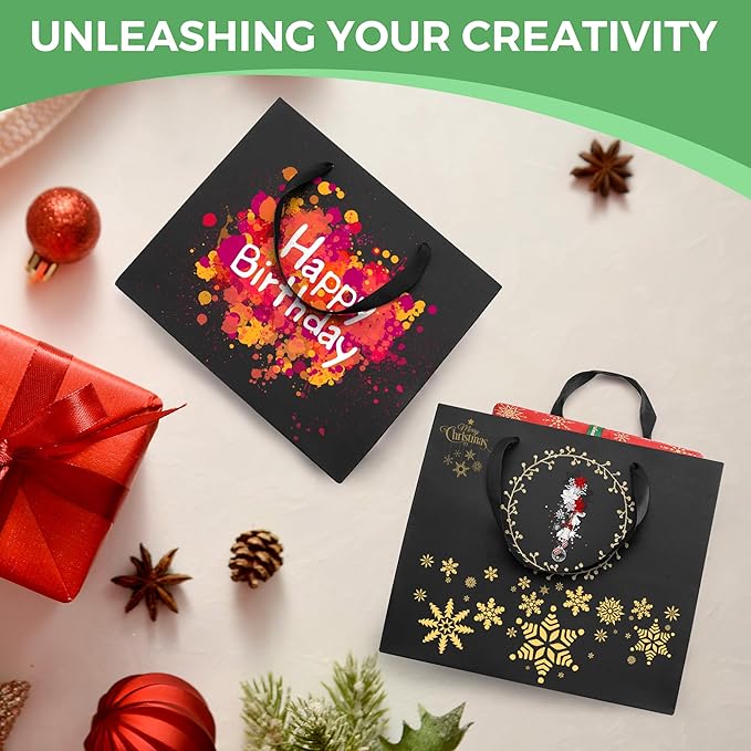 MOXARYSU Large Black Gift Bags: 12.5x4.5x11 Inch 24pcs Paper Bags Bulk For Party Shopping Birthday Wedding (L,24)