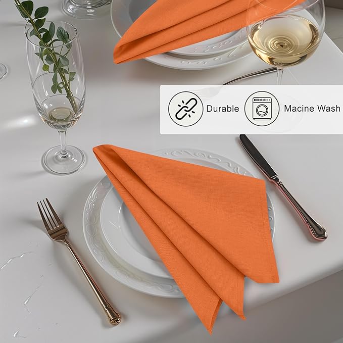 Ruvanti Linen Napkins Set of 6, 18x18 Cloth Napkins, Cotton Linen Blend Napkins Cloth Washable, Soft, Reusable Dinner Napkins for Wedding, Parties, Christmas, Thanksgiving, Everyday Use - Orange