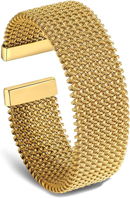 hotoo Gold Open Cuff Bangles Wide Woven Bracelets For Women Stainless Steel Stackable Jewelry For Xmas Birthday Gifts