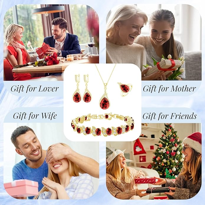 GZWHD Jewelry Set for Women CZ Earrings Necklace Ring Bracelet Set Prom Party Wedding Jewelry Gift for Mother Friend Wife
