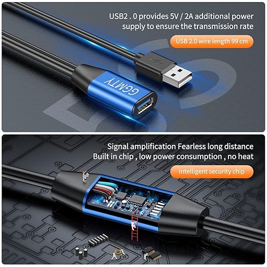 USB 2.0 Type A Male to A Female Active Repeater Extension Cable 75ft, High Speed 480 Mbps