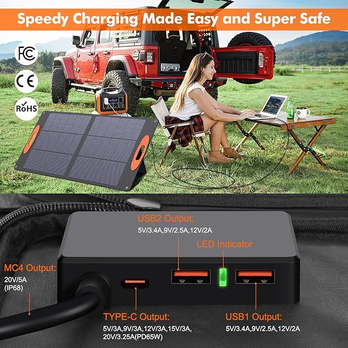 N-Type 16BB 100W Portable Solar Panel 18V Mono ETFE Foldable Solar Panel,25% High Efficiency IP68 Waterproof for Camping Outdoor RV Blackout