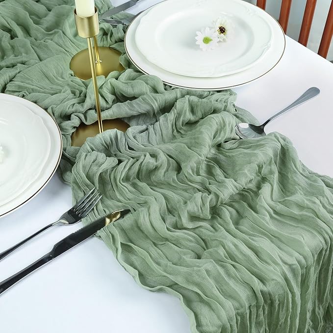 6 Pack Sage Green Cheesecloth Table Runner 10FT Boho Cheese Cloths Gauze Fabric Table Runners 120 Inch Rustic Sheer for Wedding Birthday Party Baby Shower Centerpiece Home Decorations