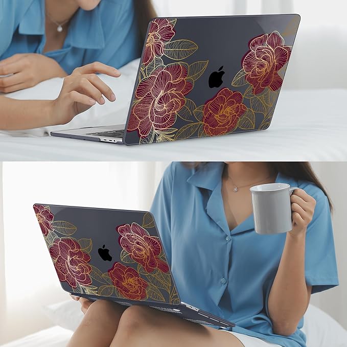 Mektron Case for MacBook Pro 16 Inch A2141 Cover 2019 Release 16" with Liquid Retina Display/Touch ID, Plastic Hard Shell with Keyboard Skin & Screen Protector & Dust Plug, A-Golden Rose