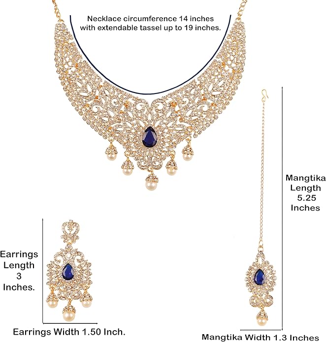 Touchstone Indian jewelry sets for women tikka wedding necklace costume guest statement bollywood rhinestones crystal faux pearls gold big royal neck piece set bridal fashion accessories