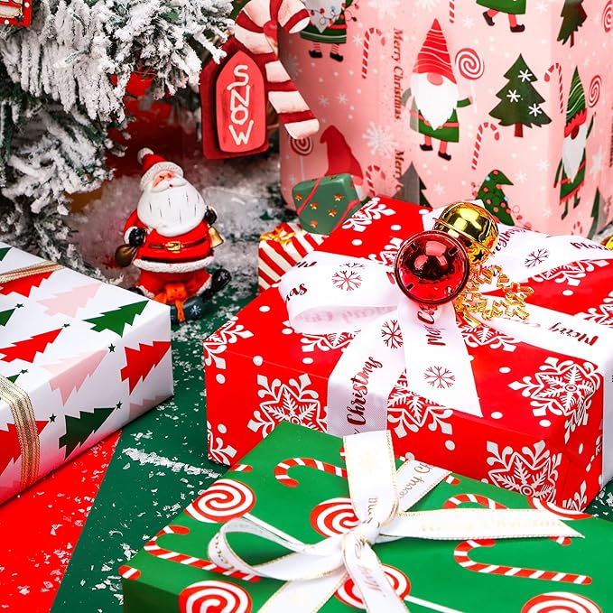 WRAPAHOLIC Christmas Wrapping Paper Set - Christmas Gnome Elf Holiday Collection Wrapping Paper Bundle with Gift Bow & Ribbon & Tag & Sticker