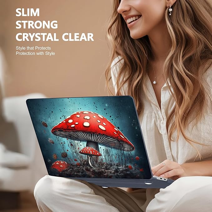 May Chen for New MacBook Pro 13 Case 2022 2020 Release (A2338 M1 M2/A2289/A2251), Plastic Crystal Hard Shell Case Cover with Keyboard Cover for MacBook Pro 13-inch Touch Bar, Mushrooms