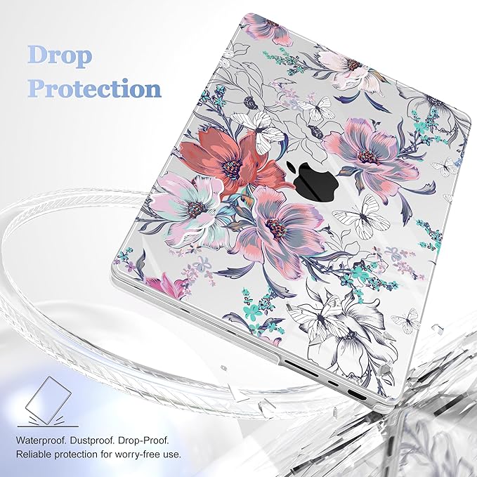 for MacBook Pro 16 inch Case 2021 2022 2023 2024 Release A3186 A3403 M4 A2991 M3 A2780 M2 A2485 M1 Pro/Max, Hard Shell Case with Screen Protector & Keyboard Cover, Floral C319