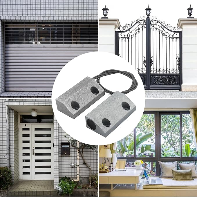 Magnetic Reed Switch Wired Surface Mount Normally Closed NC Contact Sensor Alarm Magnetic Door Switch with 2 Wires, Zinc Alloy Sliver, MC-56