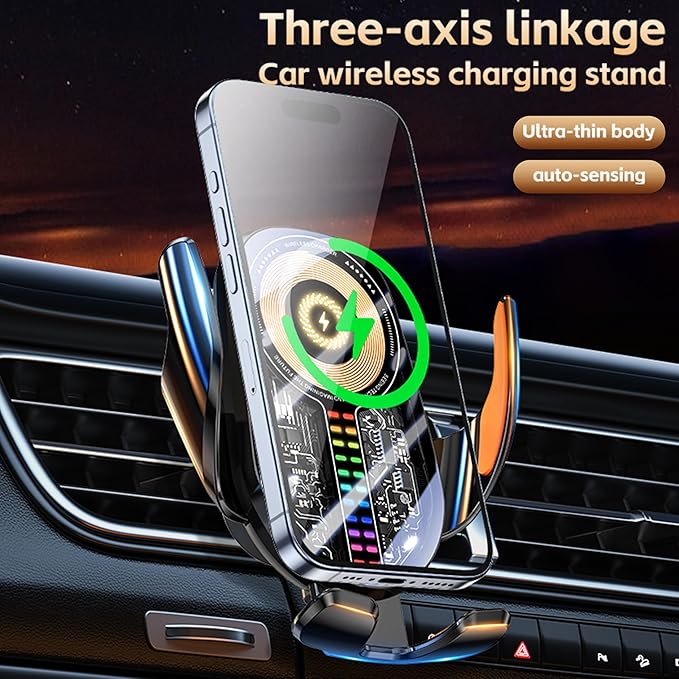Wireless Car Charger, Cell Phone Car Mount 15W Fast Charging Auto Clamping for Car Vent Phone Holder Charger for iPhone 16 15 14 13 12 11 Pro Max, Glaxy S24 Ultra, LG, Google