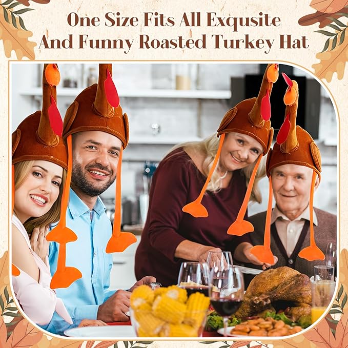 Hanaive 10 Pieces Thanksgiving Turkey Hats Bulk for Adults Turkey Costume for Dress-up Party Plush Turkey Hat Party Supplies