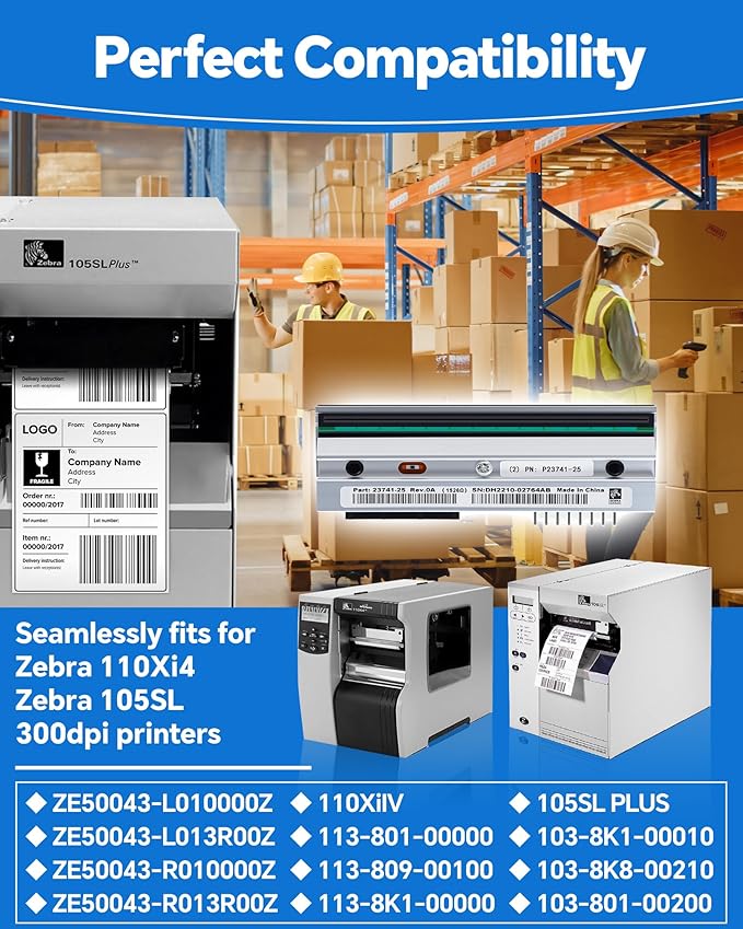 P1004232 Genuine Printhead for Zebra 110Xi4 110XiIV, New OEM Print Head Replacement for Zebra Thermal Barcode Label Printer 300dpi Original Optimal Print Quality Extended Life
