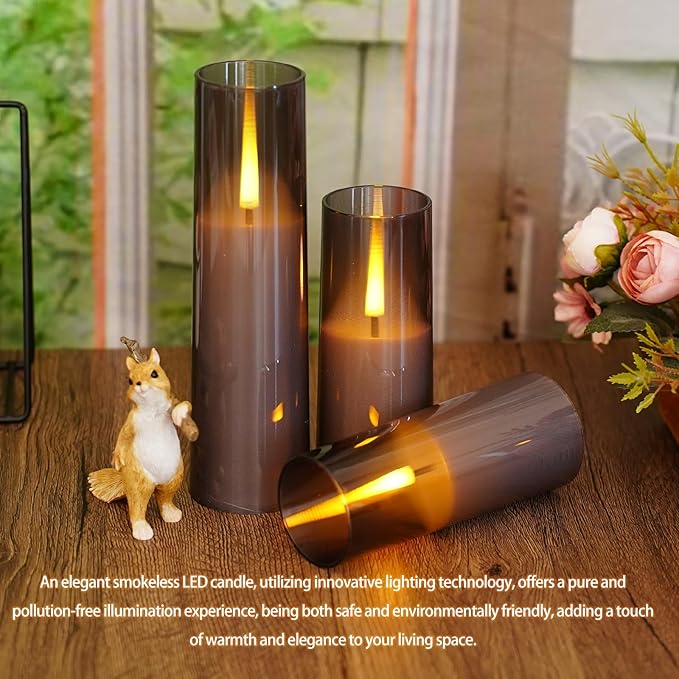 Flameless LED Candles, Battery Operated Upgraded Realistic 5 Pcs Flickering Flame Pillar Candles with Remote Timer, for Romantic Ambiance and Home Decoration (Grey)