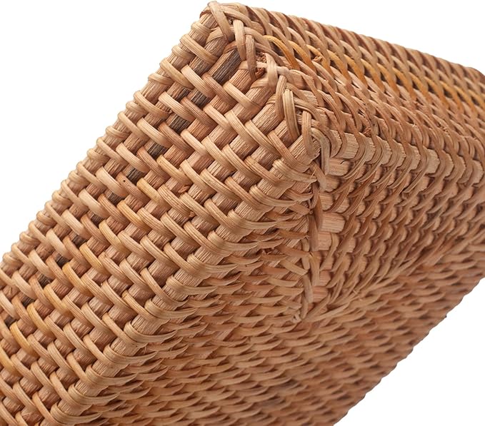 Rattan Napkin Holder Rectangle Woven Flat Napkin Basket Tray For Tables 9.5" x 5.5" x 2" (Rectangle)