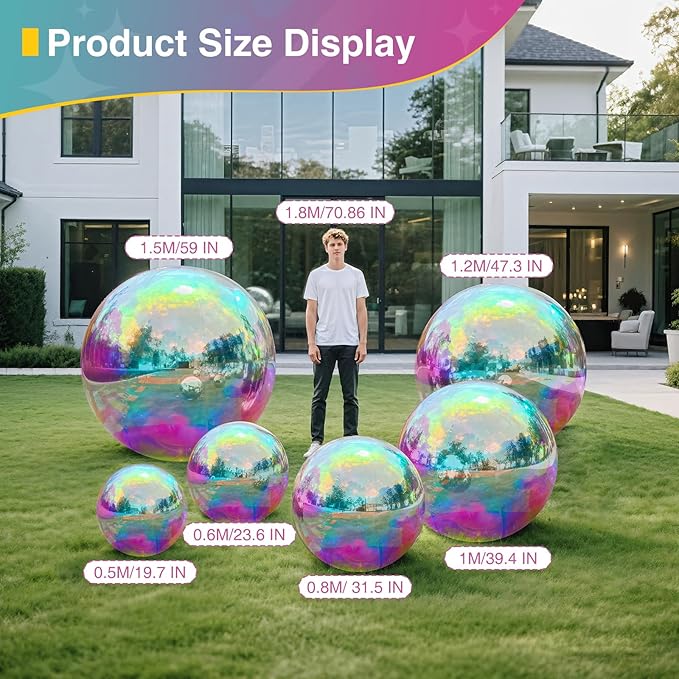 3PCS Inflatable Mirror Ball Set,Reusable Mirror Ball Large Event Decoration PVC Disco Ball with Electric Pump for Party,Concerts,Stage,Wedding Decorations(Iridescent, 3pcs:19.7In+31.5In+47.2In+Pump)