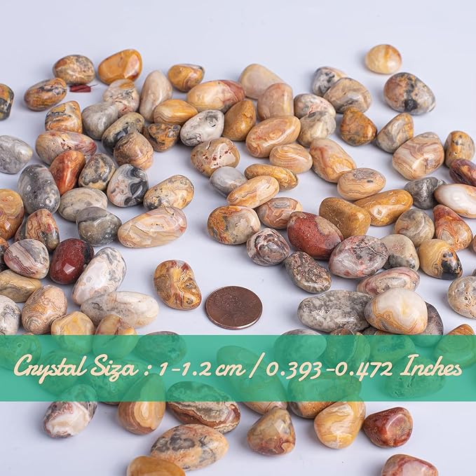 Polished Crazy Lace Agate Crystal Chips Set, 0.4", 128 Pcs - 10 Oz Handpicked Tumbled Stones and Crystals Bulk for Healing, Reiki, Meditation, Witchcraft and Home Decor