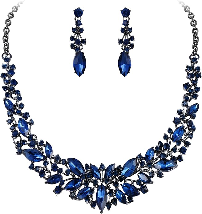BriLove Women's Wedding Bridal Austrian Crystal Marquise Cluster Collar Necklace Dangle Earrings Set