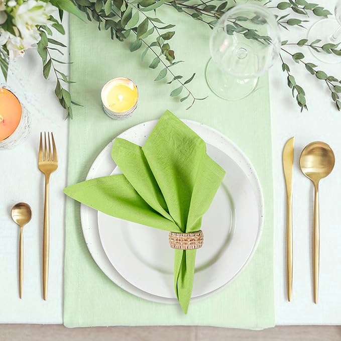 Table Napkins Cloth Dinner Cloth Cotton Linen Blend Fabric 12 Pack Easter Special Mitered Corners for Every Day Use Napkin Pre Shrunk and Good Absorbency (Leaf Green, Pack of 12)