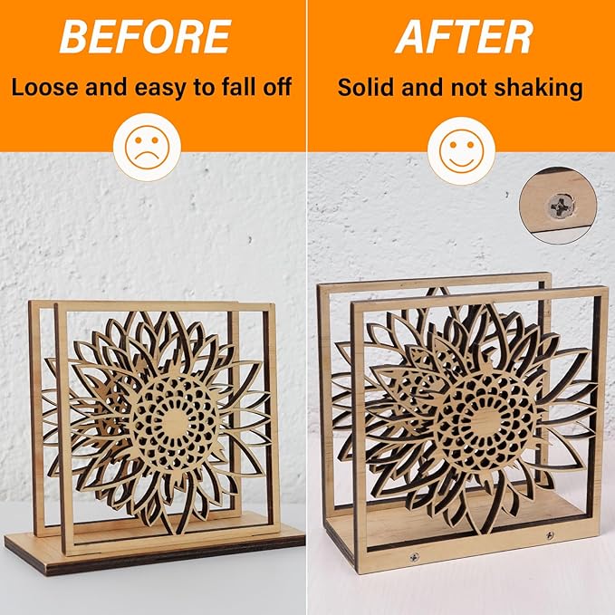 Handmade Sunflower Wood Napkin Holder for Farmhouse Rustic Decor - Laser Cut Farmhouse Table Kitchen Dispenser - Great Gift for Mother's Day or Leo Zodiac Birthday