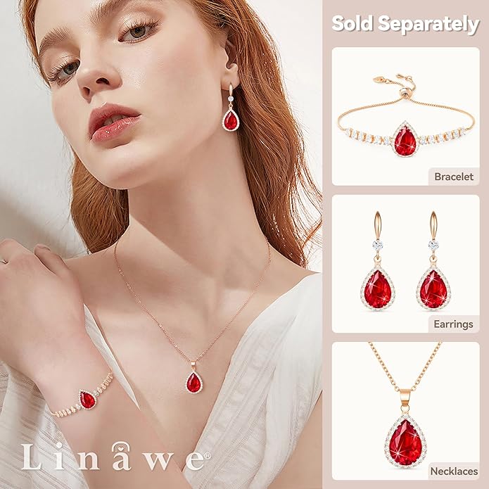 Linawe Crystal Imitation Diamond Rhinestone Charm Bracelets for Women, Gold/Silver/Rose Gold Adjustable Chain Bracelet, Teardrop Birthstone Cubic Zirconia Prom Costume Wedding Jewelry