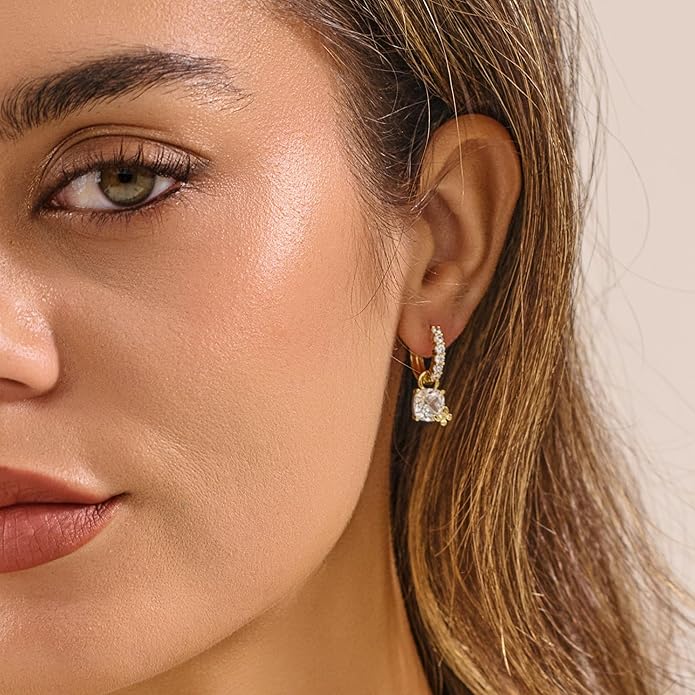 YOIHUR Cute Gold Hoop Earrings for Valentine's Day, 14K Gold Plated Hypoallergenic Jewellery CZ Huggie Drop Earrings, Bear Butterfly Ladybug Joker Heart Pendants Earring Jewelry Gifts for Women